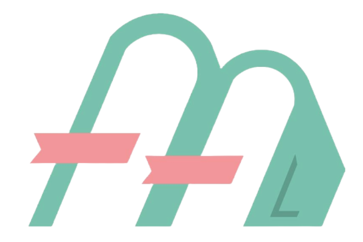 a stylized logo that resembles two letter As that look like the underside of two books with bookmarks