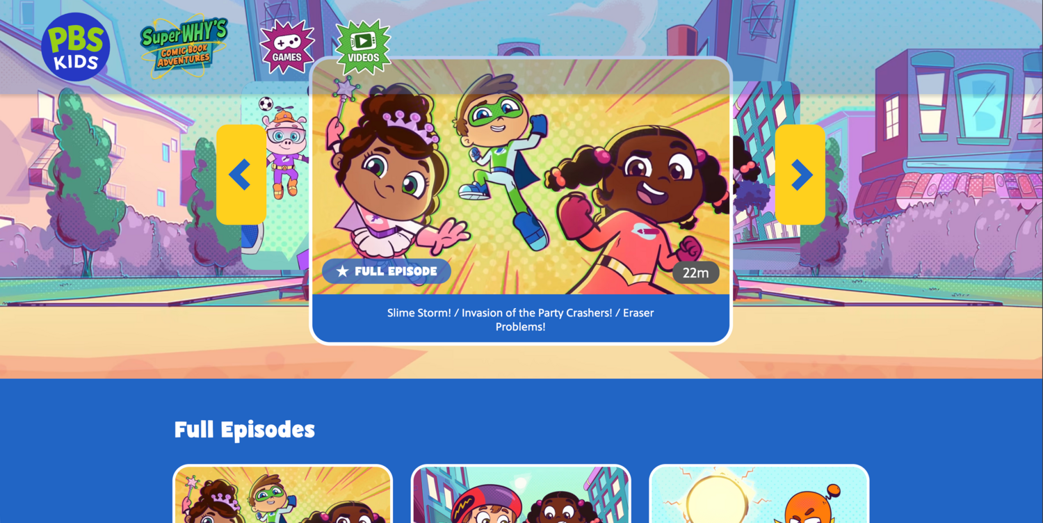 Super Why Comic Adventures home screen