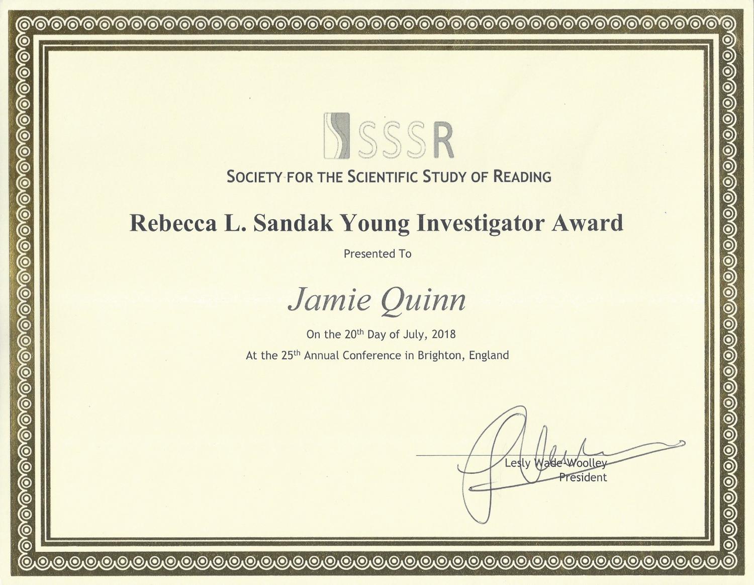 Society for the Scientific Study of Reading award