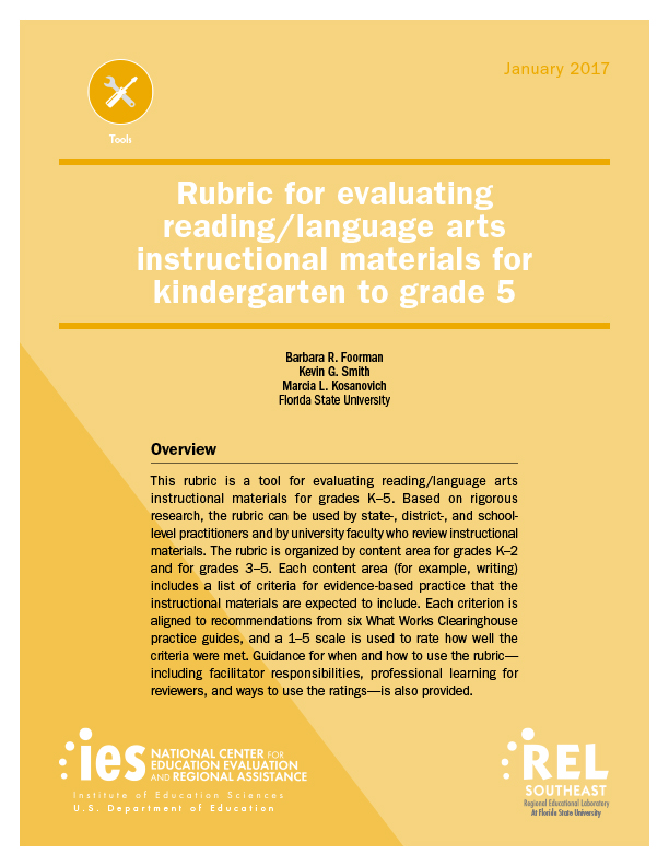 Rubric for evaluating reading/language arts instructional materials for kindergarten to grade 5