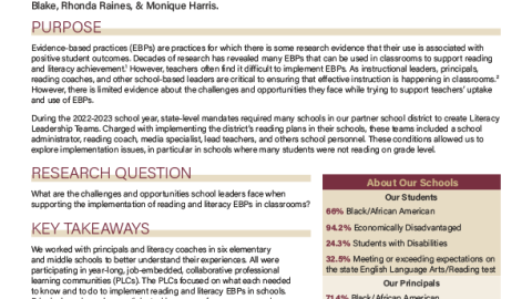 Literacy Leadership Teams: Supporting Implementation of Evidence-Based Reading and Literacy Practices in Schools